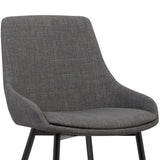 Mid Century Modern Dining Accent Side Chair for Kitchen Table Office Desk Vanity in Charcoal Fabric and Black Metal Armen Living