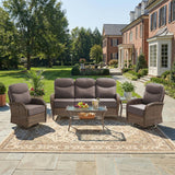 Luxury Patio Furniture Set with 6-inch Thick Cushions, Outdoor Furniture Set with High Back Swivel Chairs, 5 PCS Wicker Outdoor Conversation Set for Porch, Patio, Yard, Deck, Poolside, Brown/Grey