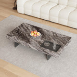 51.18" Rectangle Marble Coffee Table - Modern Gray Sintered Stone Top with Black Metal Base, Large Living Room Center Table for Contemporary & Industrial Decor (Black)