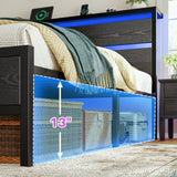 Homkdom King Size Bed Frame with LED Lights & Charging Station, King Bed Frame and Headboard,13" Under Bed Storage, Noise-Free Heavy Duty Metal Support, Modern Black