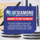 Blue Diamond Sharp Stone 14 Piece Knife Block Set, PFAS-Free Nonstick Diamond Textured Stainless Steel Blades, Rust Resistant Kitchen Cutlery, Chef & Steak Knives, Dishwasher Safe, Navy