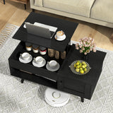 GIANTEX Lift Top Coffee Table, Modern Cocktail Table with Hidden Compartment, Open Shelf & Cabinet, Wooden Flip Top Center Table, Pull up Coffee Table for Home Office, Living Room (Black)
