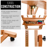 U.S. Art Supply Heavy Duty Extra Large Adjustable Wood H-Frame Easel - Sturdy Wooden Stand, Locking Caster Wheels - Studio Artist Easel for Painting, Canvas Holder Display, Sturdy Beechwood