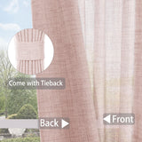 Macochico Extra Wide Pinch Pleated Linen Curtains for Sliding Door Patio Doors with Tieback, Natural Living Room Bedroom Curtain Privacy But Let Light in, 120”Wx96”L, Coral, 1 Panel