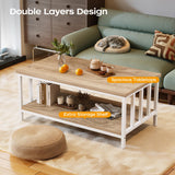 Coffee Table for Living Room with Slatted Sides Frame, Modern Farmhouse Living Room Table with 2-Tier Storage Shelf for Home Office, Apartment, 39 inch, Light Coffee
