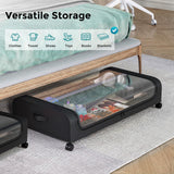 4 Pack Under Bed Storage with Wheels, Under Bed Shoe Storage Organizer with PVC Clear Window, Lids and Label (Black) oylik