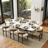 POVISON 94" Modern Dining Table for 8-10, Hobart Matte White Dining Room Table, Sintered Stone Tabletop with Bronze Carbon Steel Pedestal, 94 inch Rectangle Dining Table (Table Only)