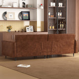 86.61" 3 Seater Brown Leather Sofa, Mid Century Modern Couch