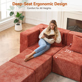 MONVANE Modular Sectional Cloud Couch for Living Room - 130'' 6 Seater Convertible Chenille Couches Set with Ottoman, No Assembly Compression Sofas, Comfy Floor Sofa with Memory Foam, Rust Red