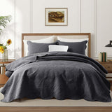 MOONLIGHT20015 10 Pack Queen Quilt Bedding Set (90" x 96") - Bulk Wholesale for Hotels, Guest Bedroom & Airbnbs - Lightweight Microfiber Reversible Floral Embossed Quilts Bedspreads (Charcoal)