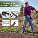 8 Piece Stainless Steel Gardening Tool Set - 17 Tine Heavy Duty Rake, 5 Piece Hand Tool Kit, Pruning Shears, and Gloves