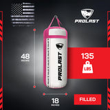 PROLAST 4Ft 135Lb XL Heavy Punching Boxing Bag for Adults, MMA, Martial Arts, Muay Thai, Kicking, Strength Training Equipment, Filled, New Edition Logo, White and Pink