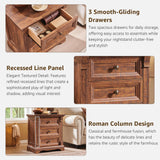 T4TREAM Farmhouse Nightstand Set of 2, 23.6" End Table with 3 Drawers Storage, Wood Side Table w/Roman Column, End Tables Living Room Set of 2, Bedside Cabinet for Bedroom, Reclaimed Barnwood