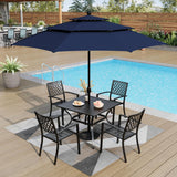 PHI VILLA 4 Pcs Outdoor Dining Set, Square Metal Table&10ft Umbrella