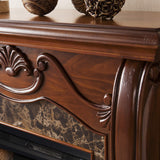 SEI Furniture Cardona Carved Wood & Faux Marble Electric Fireplace, New Walnut