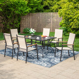 MFSTUDIO 7 Piece Outdoor Dining Set, Metal Table & Aluminum Chairs, Beige
