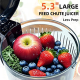celiberry Cold Press Juicer Machines, 5.3” Large Feed Chute Slow Masticating Juicer for Whole Fruits & Vegetables, Easy Clean, Black