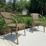 PURPLE LEAF French Bistro Chairs with Arms Set of 2, Bamboo Finish, Brown