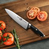 Klaus Meyer 8-Piece Kitchen Knife Set, German High Carbon Steel Pakka Wood Handle Chef Knife Set With Block, Ultra Sharp With Scissors, Sharpener Rod.