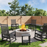 GarveeLife Poly Lumber Rocking Chair Outdoor Set of 4 with 2 Side Table - HDPE High Back Porch Rocker Chairs for Adults - All Weather Resistant Furniture for Patio - Black