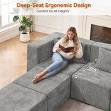 MONVANE Modular Sectional Cloud Couch for Living Room - 130'' 6 Seater Convertible Chenille Couches Set with Ottoman, No Assembly Compression Sofas, Comfy Floor Sofa with Memory Foam, Light Grey