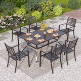 PHI VILLA Patio Dining Set for 6, Stackable Chairs& Rectangular Table