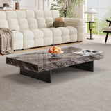 51.18" Rectangle Marble Coffee Table - Modern Gray Sintered Stone Top with Black Metal Base, Large Living Room Center Table for Contemporary & Industrial Decor (Black)