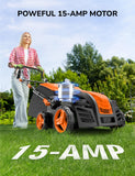 Aspiron 16” Artificial Turf Sweeper, 2000w Artificial Turf Vacuum Grass Sweeper 15 Amp Lawn Sweeper Yard Power Brush with 55L Removable Leaf Collection Bag, Quick-Fold, Keeps Clear Sweepy Box, Pumpkin