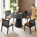 Maotifeys Modern Round Dining Table 42'' Black Marble Dining Room Table for 4, Circle Faux Marble Top Kitchen Table with Black Pedestal for Dining Room, Bistro, Breakfast (Table Only)