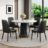Vohuai Round Dining Table Set for 4, 45''Marble Grain Dining Room Table Set for 4 with Upholstered Chairs, Modern Dinner Table Set for Kitchen Dining Room