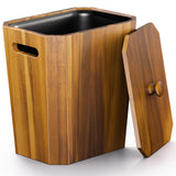 BLUEWEST 2.6 Gallons Acacia Wooden Wastebasket with Lid & Plastic Bin – Small Trash Can for Bathroom, Bedroom, Office – Decorative Wood Bin with Handle for Under Counter Use