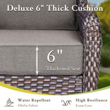 Luxury Outdoor Furniture Set with Swivel Chairs, High Back Swivel Patio Chairs with Ottoman, Side Table & 6-Inch Thick Cushions, Wicker Patio Furniture Set for Porch, Yard, Deck, Poolside, Brown/Grey