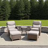 Luxury Outdoor Furniture Set with 6-Inch Thick Cushions, High Back Swivel Patio Chairs with Ottomans & Side Table, Wicker Outdoor Swivel Chairs Set for Porch, Yard, Deck, Poolside, Brown/Beige