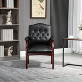 Black Leather Office Chairs Set of 4 -High Back Ergonomic Executive Guest Chairs for Reception, Multi-Scene Use (Waiting Room, Meeting, Conference, Lobby, Conference, Church) No Wheels with Arm Design
