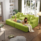 RENDGO 97 Inch Double Chaise Lounge Chair, Light Green