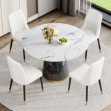 Vohuai Round Dining Table Set for 4, 45''Marble Grain Dining Room Table Set for 4 with Upholstered Chairs, Modern Dinner Table Set for Kitchen Dining Room