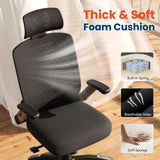 GABRYLLY Ergonomic Office Chair, High Back Home Desk Chair with Flip-Up Arms, 3D Headrest, 90-120° Tilt and Wide Cushion Seat, Big and Tall Computer Chairs for Man Woman, Mesh Chair Black Woodgrain