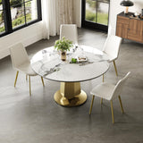 Montary 53” Luxury Round Dining Table with Sintered Stone Top, Modern Kitchen Table for 4-8 People, Gold Stainless Steel Base & Easy Assembly, Artificial Marble Dining Room Table for Home