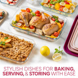 COOK WITH COLOR 8-Piece Deep Glass Baking Dish Set with Plastic Lids – Casserole and Food Storage Containers for Lasagna, Leftovers – Freezer-to-Oven, Microwave & Dishwasher Safe, Rose