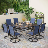 PHI VILLA Outdoor Dining Set for 8, Swivel Mesh Chairs & Square Table, Blue