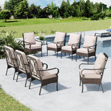 MFSTUDIO 2-Piece Patio Dining Chairs, Brown Wicker, Beige Cushions