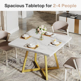 Tribesigns Square Dining Table, 31.5" Modern Dinner Table with Metal Base, Kitchen Table for Dining Room, Small Space, Apartment, White & Gold (4pcs)