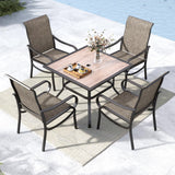 MFSTUDIO 5 PCS Patio Dining Set, 37'' Wood-Look Table & Mesh Chairs