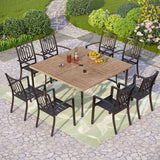 PHI VILLA 9 Pcs Outdoor Dining Set& 57.5" Wood-Like Table
