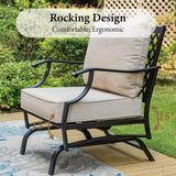 MIXPATIO 4-Piece Wrought Iron Patio Conversation Set, Rocking Chairs, Beige