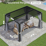 Aoxun Louvered Pergola 12' x16' Full-Aluminum Outdoor Gazebo, Gray