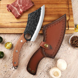 Zoxa Hakai Chef Cleaver Knife – Full Tang High Carbon Stainless Steel Butcher Knife with Ergonomic Rosewood Handle & Leather Sheath – Sharp Meat Cutting Knife for Kitchen, Camping & BBQ