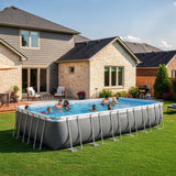 Bestway Power Steel 24’ x 12' x 52” Above Ground Pool, Rectangular Metal Frame Outdoor Swimming Pool Set with Sand Filter Pump, Ladder, and Cover