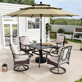 MFSTUDIO 5pc Outdoor Patio Dining Set with Umbrella, Rattan Chairs
