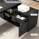 L-Shaped Executive Desk with Drawer & Cabinet, Modern Office Desk with Storage